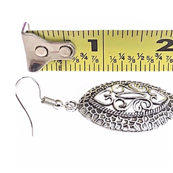 Antiqued Silver Tone Ellipse Earrings - Picture 7 of 8